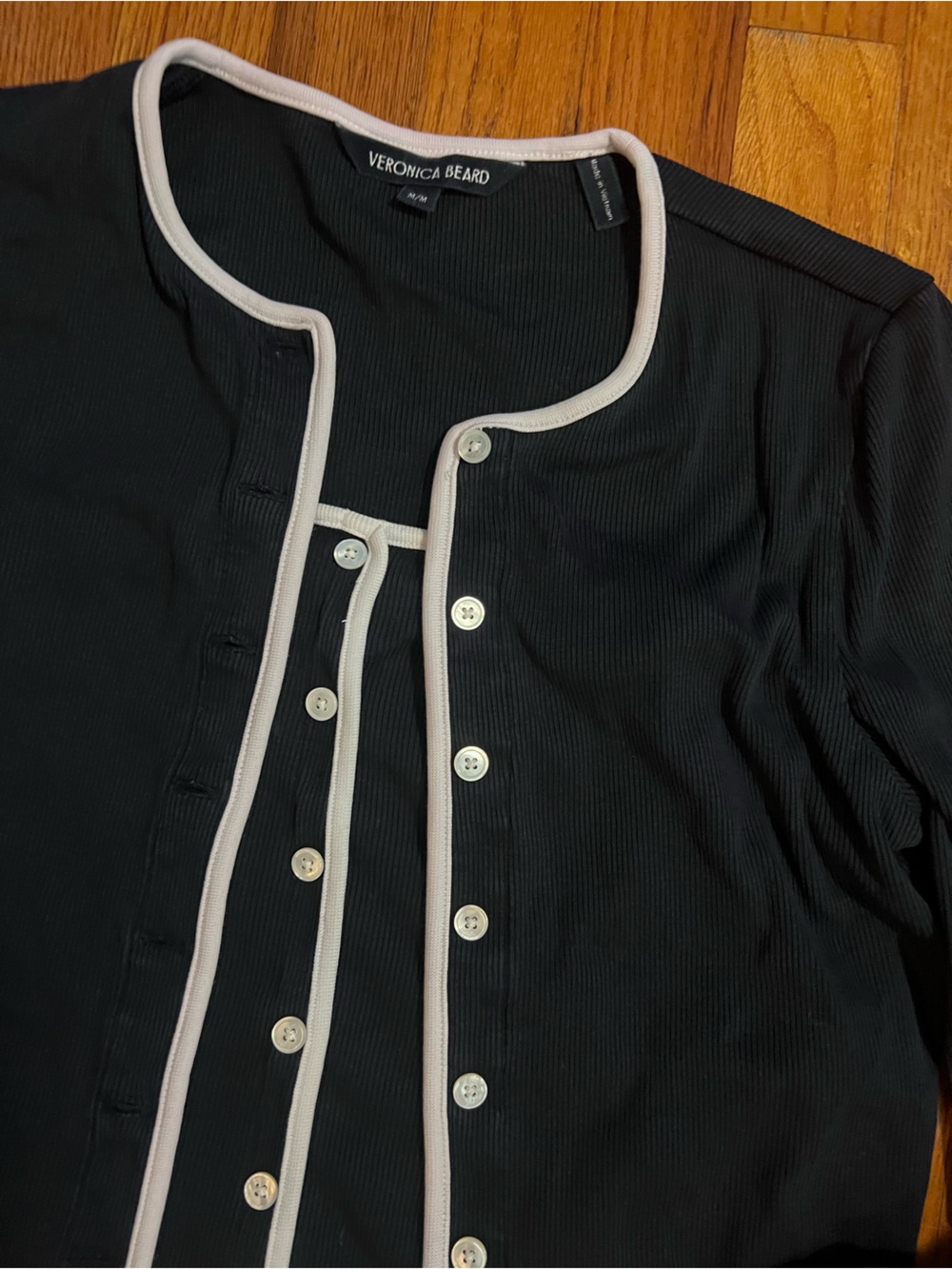 Veronica Beard Black Cardigan with White Trim